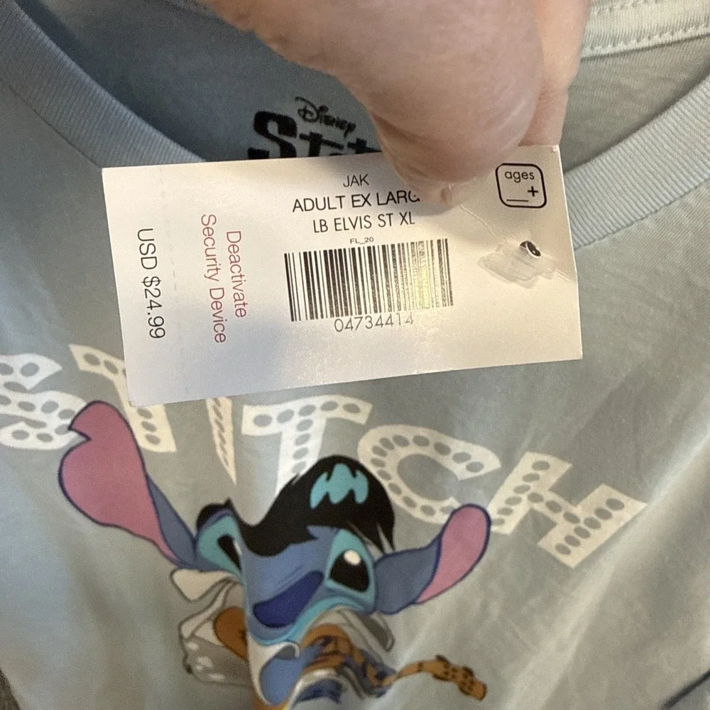 Disney Lilo & Stitch Graphic Tee‎ Large Light Blue 100% Cotton Cartoon NWOT